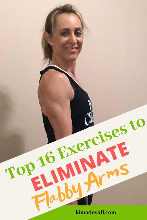 In this blog, you'll find 16 of the best arm exercises you can do at home to get rid of flabby arms.  Create your own workout or follow my sample workout that is sure to get rid of bat wings fast.  Re-pin and grab your free copy of  my 3-day at-home workout.  All you need is 15 minutes 3 days a week for this full body workout. Grab it at https://kimadevall.com/3-day-workout-plan Exercise To Get Rid Of Arm Wings, Lose Bat Wings Fast, Upper Arm Exercises Bat Wings, Bat Wing Exercises With Weights, Exercises For Arm Fat Bat Wings, Best Arm Exercises For Flabby Arms, Bay Wing Exercises, Exercises For Bat Wings, Flabby Arm Workout Bat Wings