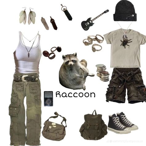 Trashcore Aesthetic Outfits, Raccoon Inspired Outfit, Raccoon Outfit Aesthetic, Raccoon Outfit, Raccoon Therian, Grungy Outfit, Fairy Grunge Aesthetic, Grunge Fits, Cold Fits