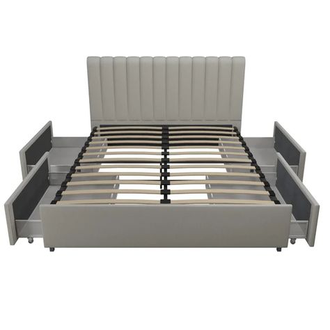 Novogratz Brittany Tufted Upholstered Low Profile Storage Platform Bed & Reviews | Wayfair Royal Bedroom Design, Upholstered Bed With Storage, Modern Upholstered Beds, Upholstered Storage Bed, Closet Bed, High Beds, Bed King, Queen Upholstered Bed, Storage Platform