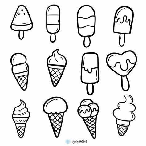 Easy Doodles | Cute and Easy Doodles to Draw | Lightly Sketched Easy Doodle Art Drawing Flowers, Easy Drawings For Wall, Small Easy Doodles To Draw, Cute Shapes To Draw, Cute Mini Food Drawings, Cute Doodle Inspiration, Cute Doodles Food, Easy Food To Draw, Colorful Doodles Easy