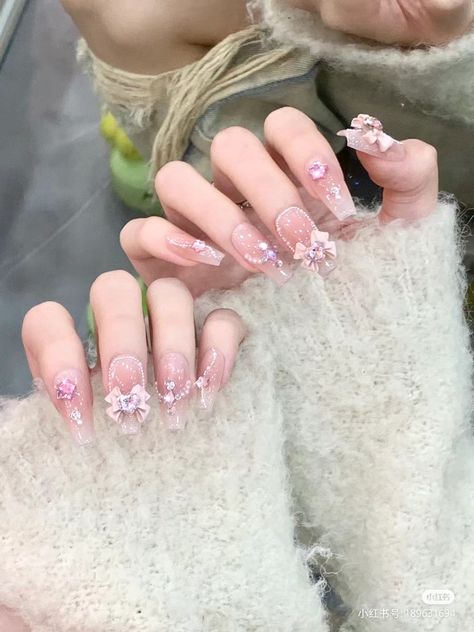 Funny Nail Art, Long Pointed Nails, Light Pink Aesthetic, Kpop Nails, Ghost Bat, Eye Nail Art, Asian Nails, Light Pink Nails, Korean Nails