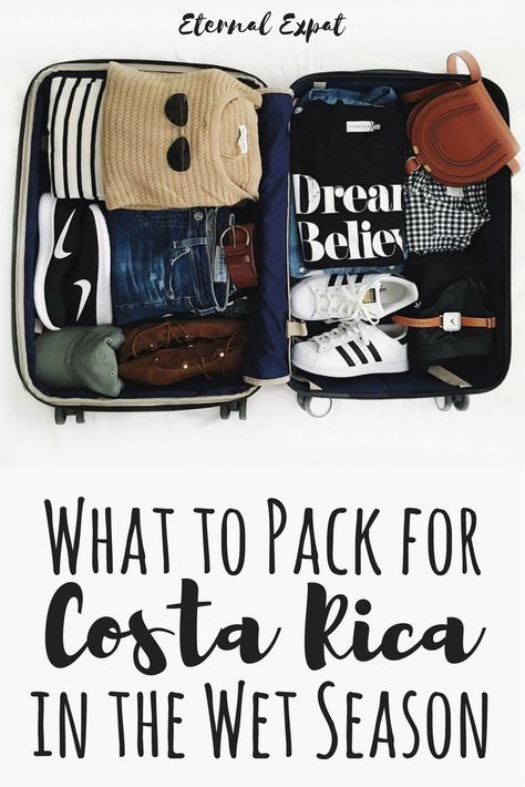 what to pack for costa rica in the wet season - wondering what to wear in costa rica during the rainy season? This packing list is your answer! Travel Packing Hacks, Mexico Packing List, Packing Hacks, Packing Checklist, Travel Clothes Women, Can't Stop Won't Stop, Costa Rica Travel, Suitcase Packing, Vacation Packing