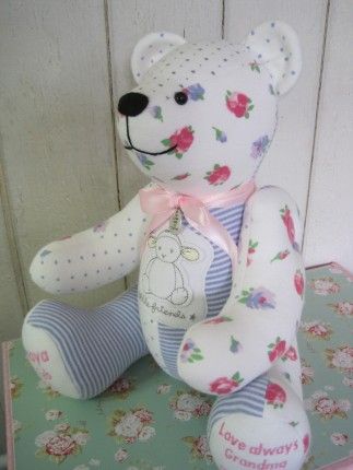 keepsake bear, memory bear, made from baby clothes, remembrance bear Free Memory Bear Sewing Pattern, Memory Bears Pattern Free, Remembrance Bear, Teddy Bear Patterns Free, Bear Ideas, Diy Teddy Bear, Memory Bears Pattern, Trendy Baby Blankets, Bear Patterns Free