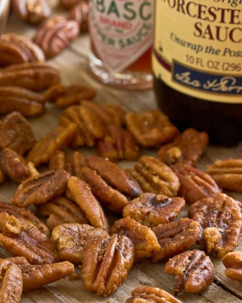 Recipe: Savory Spiced Pecans | Kitchn Spiced Pecans, Roasted Pecans, Nut Recipes, Pecan Recipes, Appetizer Dips, Worcestershire Sauce, Sauce Recipe, Pecans, Food Gifts