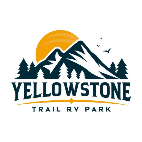 Yellowstone Trail RV Park is located in beautiful Pinedale, Wyoming on the path to Grand Teton and Yellowstone National Parks. We have 51 sites all with full hook-ups and stunning mountain views. Get Out Here and explore the Wind River Range! National Park Logo Design, Pinedale Wyoming, Logo Camping, National Park Logo, Train Logo, Resort Logo, T Shirt Logo Design, Wind River, Clever Tattoos