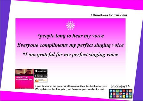 I am grateful for my perfect singing voice #music #affirmations #motivationalquotes Beautiful Singing Voice Affirmations, Singing Voice Affirmations, Voice Affirmations, Music Affirmations, Beautiful Singing, Singing Voice, My Dream Came True, I Am Grateful, Self Development