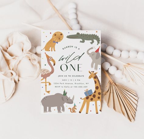 Wild One Birthday Invitation Template Wild Animal Safari Animal Editable Digital Invitation Template Printable Instant Download 663 - Etsy Portugal Animal Invitations Birthday, Wild One Invitation, Money Edit, Animals Birthday Invitation, Safari Invitations, Wild One First Birthday, Animal Theme Birthday, Wild One Birthday Invitations, Animal Birthday Invitation