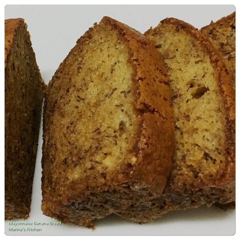 Mayonnaise Banana Bread | Marina's Kitchen Banana Bread Made With Mayonnaise, Mayonnaise Banana Bread, Mayo Banana Bread Recipe, Banana Bread Recipe With Mayonnaise, Banana Bread With Mayonnaise, Mayonnaise Recipe, Pure Vanilla, Bread Machine Recipes, Energy Bites