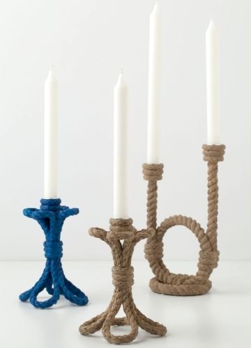 Wish I were sailing... Nautical Rope Decorations for the Home Candle Bending, Rope Candle Holder, Anthropologie Hacks, Rope Candle, Nautical Candles, Contemporary Candles, Unique Candle Holders, Rope Decor, Dekor Diy