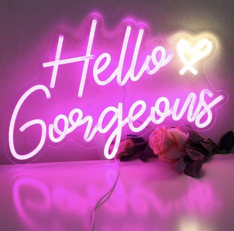 DAKABUKA Hello Gorgeous Neon Sign Hello Beautiful Pink LED Neon Lights for Home Wedding Birthday Backdrop Bacelorette Party Wth Dimmable Switch(5V,16.5X10.6inches) Neon Signs Bedroom, Hello Gorgeous Neon Sign, Neon Wall Art, Personalized Neon Signs, Pink Neon, Hello Gorgeous, Wall Art Sign, Led Neon, Neon Sign