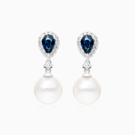 earrings, pearl earrings, 14k white gold cultured akoya pearl and sapphire drop earrings 95 mm item 65970 Clothes Pieces, Blue Pearl Earrings, Sapphire Drop Earrings, White Gold Drop Earrings, Diamond Wallpaper, Stylist Tattoos, Jewelry Photoshoot, Ear Ring, Royal Outfits