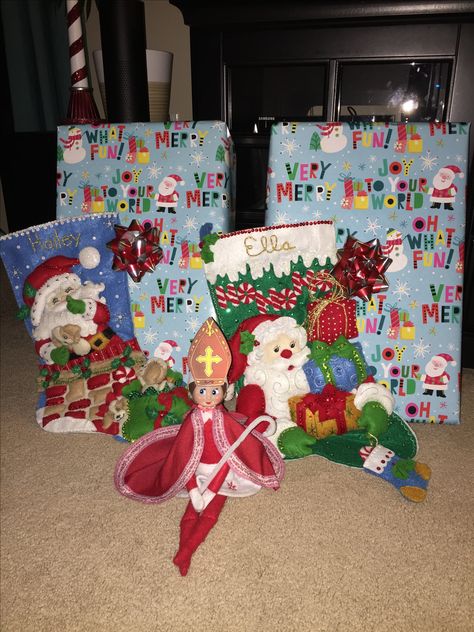 St Nicholas Day Elf On The Shelf, Elf On The Shelf St Nicks Day, Elf On The Shelf St Nicholas Day, Jovie Elf, St Nicholas Day, Awesome Elf On The Shelf Ideas, Elf Ideas, Belle Dress, St Nick