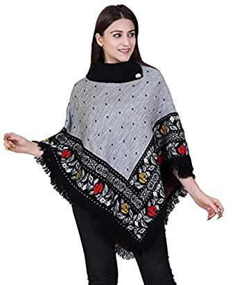 Women Ladies Girls Winter Wear Round Neck Self Design Woolen Dori Design Poncho? Black Winter Wear Women, Grey Poncho, Womens Poncho, Ladies Poncho, Western Wear For Women, Poncho Tops, Poncho Cape, Self Design, Knitted Poncho