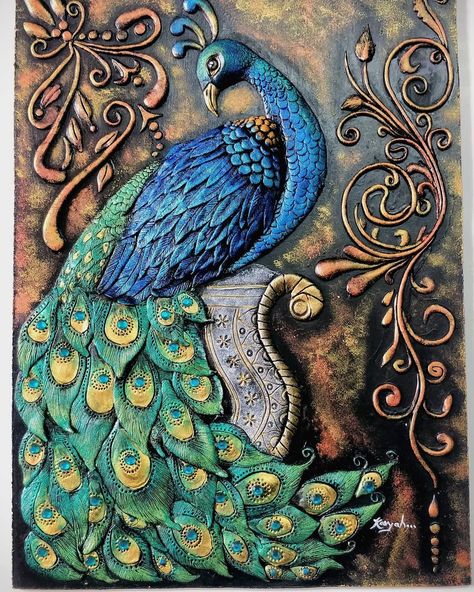 Peacock Mural Painting Wall Art, Art Deco Curtains, Mural Art Design, Peacock Wall Art, Mixed Media Art Canvas, Peacock Painting, Abstract Face Art, Clay Wall Art, Peacock Art