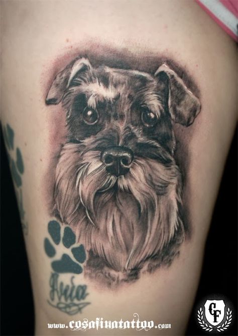 The 8 Coolest Schnauzer Tattoo Designs In The World Small Schnauzer Tattoo, Simple Schnauzer Tattoo, Traditional Schnauzer Tattoo, Dog Tattoo Schnauzer, Miniature Schnauzer Outline Tattoo, Griffon Tattoo, Dogs Tattoos, Schnauzer Tattoo, Golden Retriever Tattoo