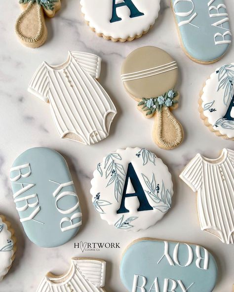 Baby Shower Cookies Neutral, Ring Cookies, Baby Boy Cookies, Onesie Cookies, Baby Boy Cakes, Baby Favors, Baby Shower Brunch, Simple Baby Shower