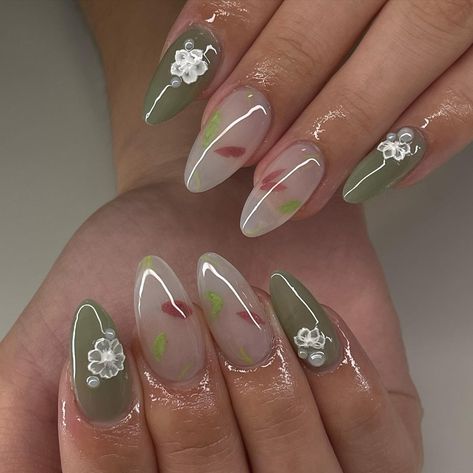 Spring has sprung😝 First time encapsulating gel x! This green is to die for and the milky nails😮‍💨😮‍💨 Ib: found on Pinterest! Please tag if you know their ig!! #nails #nailtech #gelx #apresgelx #gelxnails #nailinspo #springnails #floralnails #nailart #naildesign #flowers #spring #trend #yvr Nessa Nails, Ig Nails, Jade Nails, Milky Nails, Cute Gel Nails, Flowers Spring, Summer 24, Spring Has Sprung, Fire Nails