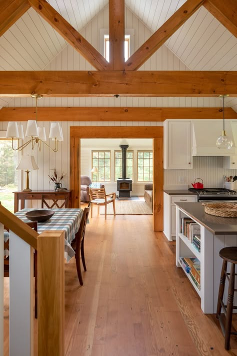 Stove In Front Of Window, Pnw Farmhouse, Modern Timber Frame Homes, Timber Frame Cottage, Nickel Gap, Lofted Cabin, Cozy Chalet, Cottage Designs, Cabin Exterior