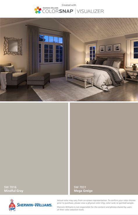 Master bedroom color scheme Bedroom Wall Color Ideas, Bedroom Paint Color Inspiration, Bedroom Wall Color, Grey Colour Scheme Bedroom, Grey Bedroom Colors, Wall Color Ideas, Interior Paint Colors For Living Room, Color Vison, Bedroom Paint Colors Master