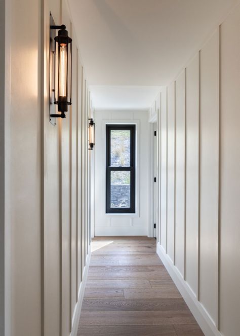 Two Barns Cardrona — Customkit Buildings Modern Rural House, Hallway Board And Batten, Board And Batten Hallway, Barn Style Garage, Board And Batten Wall, Upstairs Hallway, Interior Fit Out, Rural House, Interior Design Awards