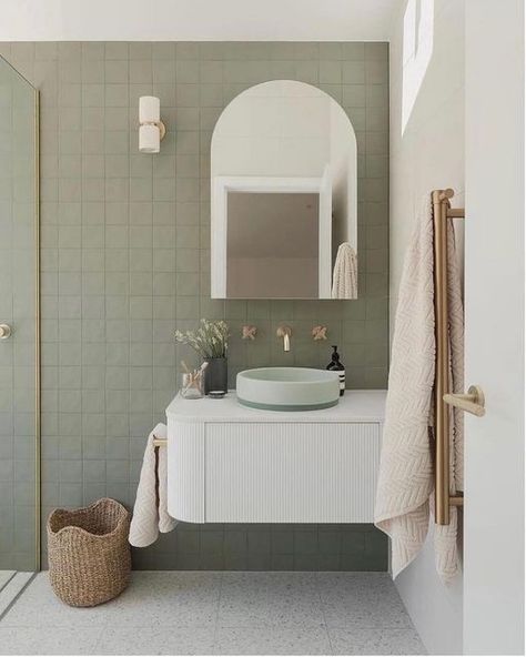 Dot➕Pop | For Lovers of Design | By Eve Gunson on Instagram: "3 Reasons Why Subtle Shades of Green are Perfect for Bathroom Designs 🛁✨ 1️⃣ Nature's Tranquility: Incorporating soft greens in your bathroom design brings the calming essence of nature indoors. It creates a serene oasis where you can unwind and rejuvenate after a long day. 🌱💆‍♀️ 2️⃣ Refreshing Ambiance: Subtle green hues evoke a refreshing and revitalizing atmosphere, making your bathroom feel like a spa retreat. The gentle tones promote a sense of cleanliness and purity, enhancing your overall bathing experience. 💦✨ 3️⃣ Versatile Elegance: From mint to sage, subtle shades of green effortlessly blend with various design styles. Whether your bathroom is modern, rustic, or traditional, these hues add a touch of elegance and s Light Green Bathrooms, Mint Green Bathrooms, Nood Co, Lots Of Natural Light, Green Tile Bathroom, Eclectic Bathroom, Green Bathroom, Bathroom Renos, Laundry In Bathroom