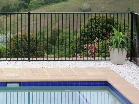 Pool Fence - Black Aluminium Extra Discounted Metal Pool Fence, Fence Around Pool, Aluminum Pool Fence, Metal Pool, Aluminium Fence, Pool Gate, Pool Fencing, Garden Fence Panels, Backyard Plan