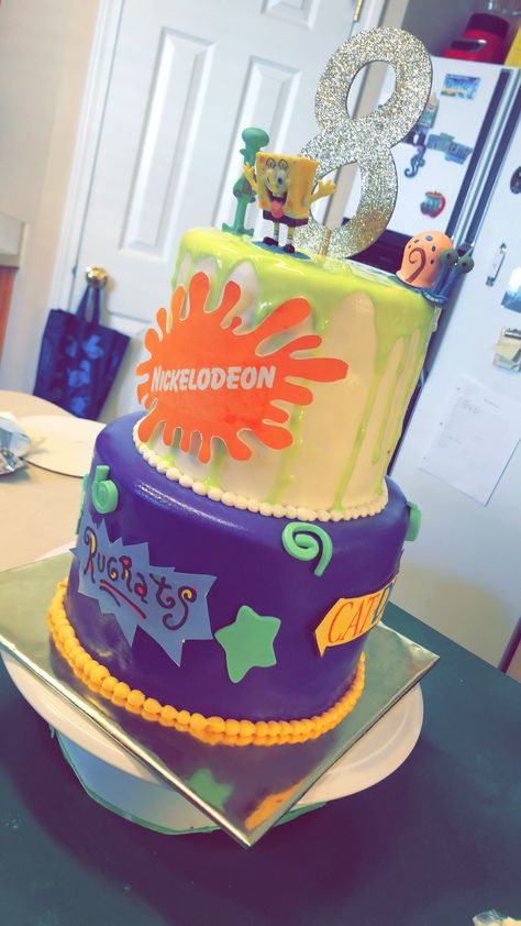 Nickelodeon cake Nickelodeon Birthday Party Ideas, Nickelodeon Cake, 90s Cake, Nickelodeon Party, Slime Cake, 22 Bday, Cartoon Birthday Cake, 90s Birthday, Stunning Cakes