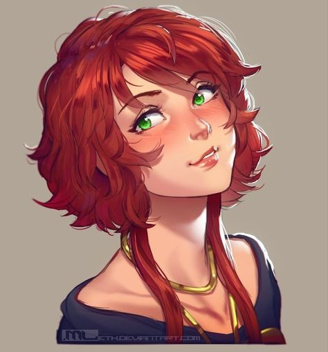 Red Hair Green Eyes Girl, Red Hair And Green Eyes, Ginger Hair Girl, Short Hair Drawing, Redhead Characters, Red Hair Green Eyes, Redhead Art, Short Red Hair, Girls With Red Hair