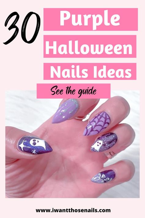 Are you on the hunt for a stylish yet spooky Halloween nail design? Look no further than our collection of 30 purple Halloween nail designs! Whether you prefer trendy coffin acrylic nails or simple, short purple nails, we've got a design that will suit your taste. Some designs even feature intricate spider webs or adorable pumpkins for an extra touch of Halloween flair. Don't miss out on the chance to rock these stunning purple nails this Halloween season! Purple Nails For Halloween, Plum Halloween Nails, Halloween Nails 2023 Purple, Cute Purple Halloween Nails, Halloween Nail Designs Coffin Shape, Purple Halloween Nail Art, Simple Halloween Nails Purple, Teal Halloween Nails, Light Purple Halloween Nails