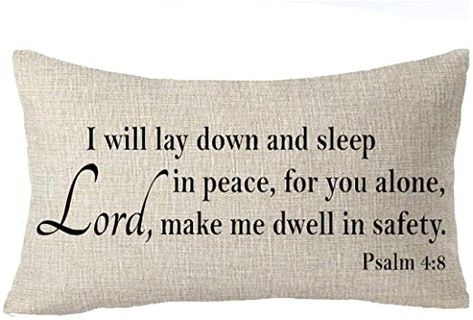 FELENIW I Will Lay Down and Sleep in Peace, for You Alone, Lord, Make Me Dwell in Safety Psalm 4:8 Blessing Gift Throw Pillow Cover Cushion Case Cotton Linen Material Decorative Lumbar 12x20 inches Sleep In Peace, Psalm 4 8, Psalm 4, Linen Throw Pillow, Linen Material, Linen Throw, Cotton Linen Fabric, Velvet Pillow Covers, Changing Wall Color