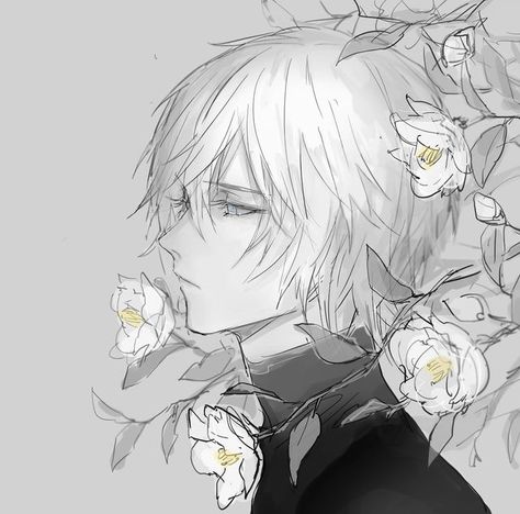 Follow me Trashy_Senpai Anime Guy Flowers, Anime Guy With Flowers, Albino Anime Boy, White Hair Blue Eyes Boy, White Hair Blue Eyes Anime Guy, White Hair Boy Anime, Anime Guy With White Hair, Anime Guy White Hair, White Haired Anime Guy