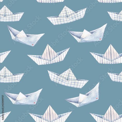 Stock Image: Beautiful seamless pattern with watercolor paper boats. Stock illustration. Boat Paper, Watercolor Beautiful, Paper Boats, Boat Illustration, Pattern Watercolor, Paper Boat, Paper Illustration, Watercolor Paper, Seamless Pattern