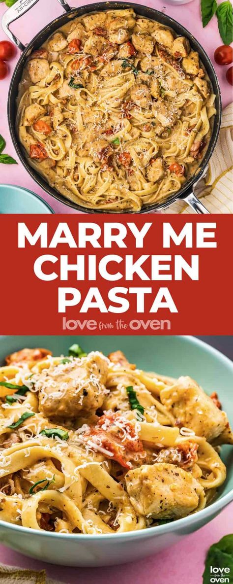 Marry Me Chicken Pasta • Love From The Oven Merry Me Chicken Pasta Recipe, Mary Me Chicken And Pasta, Merry Me Chicken Recipe, Marry Me Chicken Pasta, Strawberry Chicken Salad, Marry Me Chicken Recipe, Creamy Tuscan Chicken, Love From The Oven, Marry Me Chicken