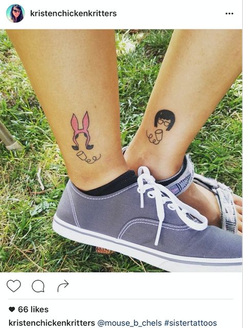 cute tattoo! Love Bob's Burgers Side Piece Tattoos, Cute Sister Tattoos, Half Sleeve Tattoo Stencils, Sister Tattoo Designs, Bone Tattoos, Sibling Tattoos, Tattoo Prices, Tasteful Tattoos, Bff Tattoos