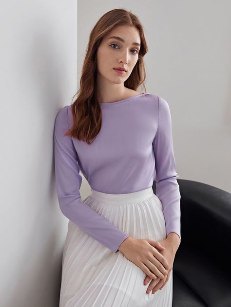 Purple Blouse Outfit, Summer Business Outfits, Lilac Blouse, Lavender Shirt, Dolly Fashion, Soft Dramatic, Lavender Tops, Lavender Blouse, Evan Hansen