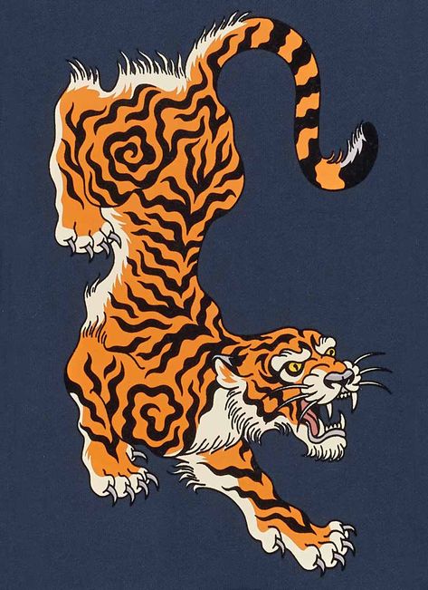 Chinese Animal Art, Vintage Tiger Illustration, Tiger Graphic Design, Tiger Mural, Japanese Tiger Art, Tiger Aesthetic, Two Tigers, Asian Tigers, Joanie Clothing