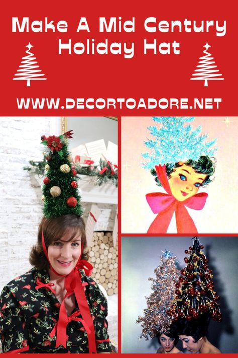 Make A Mid Century Holiday Hat Vintage Christmas Tree Hat, Christmas Tree Hat Diy, Holiday Hats Diy, Diy Christmas Hats Ideas, Funny Christmas Hats Diy, Christmas Hats Ideas Diy, Christmas Dress Up Days, Christmas Hats Ideas, Christmas Tree Hats