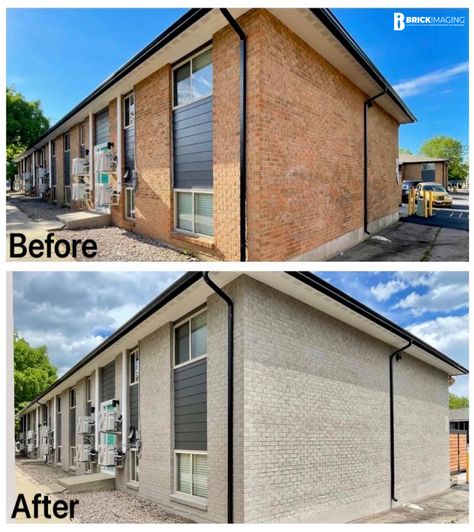 Light Brick Stain, Brick Staining Exterior, Brick Stain Exterior Before And After, Exterior Brick Staining, Brick Staining, Stained Brick, Painted Brick House, Light Brick, Brick Exterior House