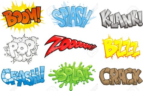 Cartoon Sound Effects, Superhero Texts, Comic Bubble, Comic Text, Text Bubble, Book Works, Comic Collection, Graffiti Lettering, Sound Effects