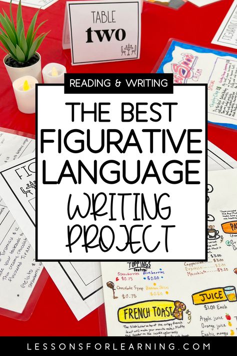 Engage your upper elementary and middle school students with this engaging PBL writing project! Dive deep into descriptive writing and figurative language as students create their own unique restaurants and craft enticing menus. Students will practice using adjectives, descriptive language and figurative language in a FUN way. Culminate the project with a 'tasting' session, where students will savor the descriptive delights of their peers' menus. Writing Projects Middle School, Figurative Language Middle School, Descriptive Writing Prompts, Teaching Figurative Language, Middle School Activities, Classroom Management Tips, Unique Restaurants, Reading Comprehension Activities, Descriptive Writing