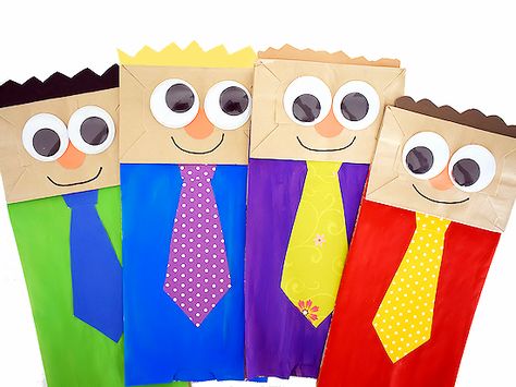 Dad is so great, make him a Paper Bag Dad Puppet Craft for Father's Day! Such a fun craft with a paper bag, paint, paper, and large googly eyes! Paper Bag Fathers Day Craft, Easy Paper Snowflakes, Watercolor Fireworks, Kids Fathers Day Crafts, Giraffe Crafts, Hot Air Balloon Craft, Holidays Crafts, Diy Father's Day Crafts, Snowflakes Design