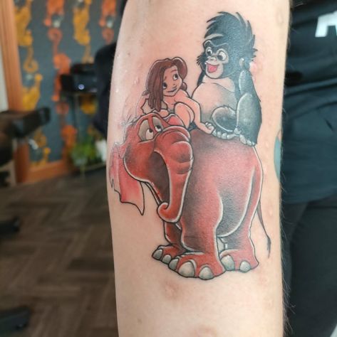 Tantor Tarzan Tattoo, Disney Tarzan Tattoo, Tarzan Tattoo Ideas, Jungle Book Tattoo, Childhood Tattoos, Tarzan Tattoo, Mum Tattoos, Watercolor Tattoo Sleeve, Mum Tattoo