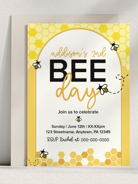 Birthday Digital Download Invite | Bee Day Celebration | Bee Theme | Any Age Birthday | Girl's 1st Birthday | Girl's 2nd Birthday | Girl's 3rd Birthday | Girl's 4th Birthday | Girl's 5 Birthday | Girl's 6th Brithday Bee Day Invitation, Bowling Birthday Party Invitations, Bowling Birthday Party, Bee Day, Invitation Ideas, Bee Theme, 9th Birthday, Birthday Party Invitation, Editable Template