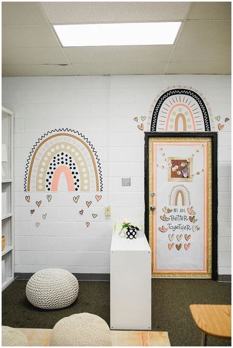 Classroom Door Ideas Boho, Rainbow Office Decor, Boho Classroom Door, Future Educator, Classroom Door Decor, Rainbow Door, Elementary Classroom Themes, Boho Rainbow Classroom, Boho Classroom