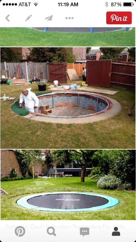 Sunken Trampoline, Backyard Landscape Design, Backyard Kids, In Ground Trampoline, Backyard Trampoline, Kids Outdoor Play, Backyard Landscape, Backyard Playground, Backyard Play