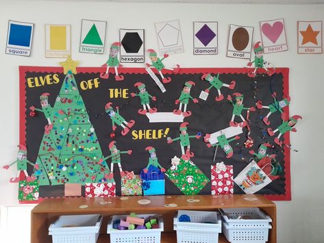 Elves Off The Shelf! Elf On The Shelf Bulletin Board Ideas, Elf Bulletin Board Ideas, Christmas Bulletin Boards, Christmas Bulletin Board, Preschool Bulletin, Christmas Bulletin, Preschool Bulletin Boards, Bulletin Board Ideas, Triangle Square