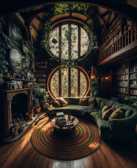 Art Deco Room Ideas, Dark Academia House Exterior, Witch House Interior, Garden Escape, Magical House, Fantasy Rooms, Bedroom Trends, Hobbit Hole, Large Window