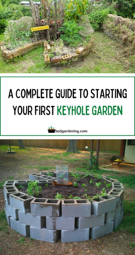 A complete guide to starting your first Keyhole Garden. A keyhole garden is a circular raised bed. You grow crops in the outer circle and the center portion has a composting basket. Due to the old-fashioned skeleton-keyhole shape, it has been given this name. You throw kitchen scrapes and grey-water into the compost basket daily. This will help to recharge the soil to encourage development in the plants. Key Hole Garden Design, Keyhole Garden Layout, Keyhole Garden Design, Garden Design Layout Landscaping, Beginners Gardening, Fruit Growing, Keyhole Garden, Building Raised Garden Beds, Garden Therapy