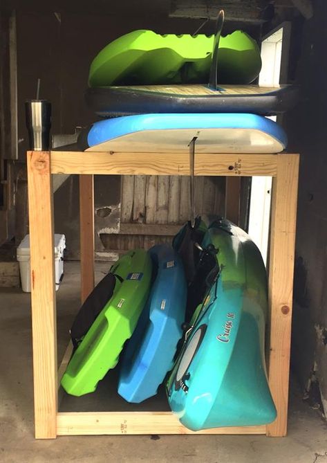 Diy Wood Kayak Storage Rack, Paddleboard Storage, Sup Storage, Paddle Board Storage, Wood Kayak, Kayak Storage Rack, Kreg Tools, Build A Frame, Kayak Storage