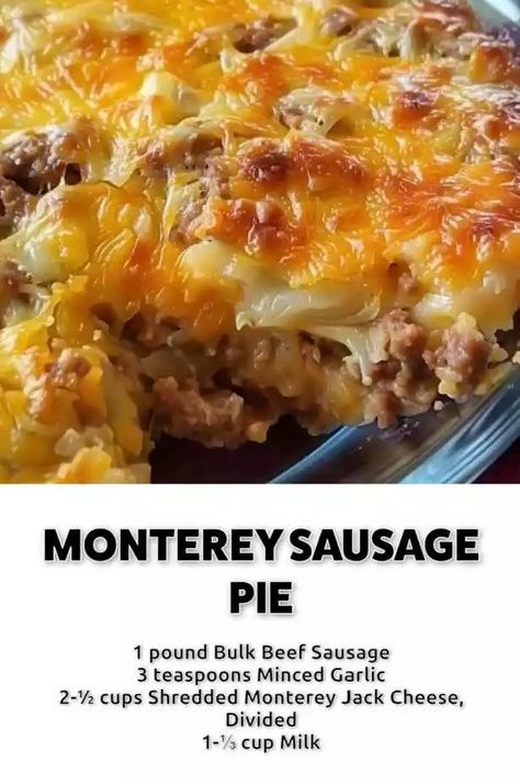 MONTEREY SAUSAGE PIE – 99easyrecipes Sausage Pie Recipe, Ground Sausage Recipes, Sausage Pie, Meat Entrees, Coconut Custard Pie, Sage Sausage, Skillet Dishes, Breakfast Casseroles, Savory Pies